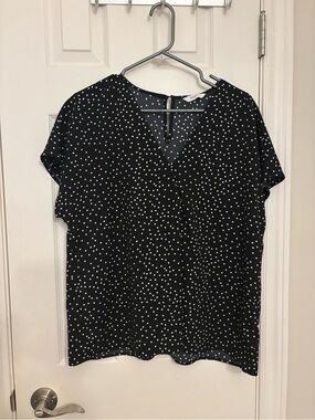Ricki's Black and White Polka Dot V-Neck Blouse